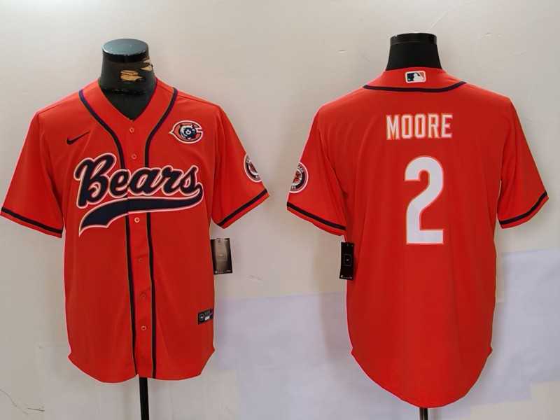 Men%27s Chicago Bears #2 DJ Moore Orange Throwback With Patch Cool Base Stitched Baseball Jersey->chicago bears->NFL Jersey